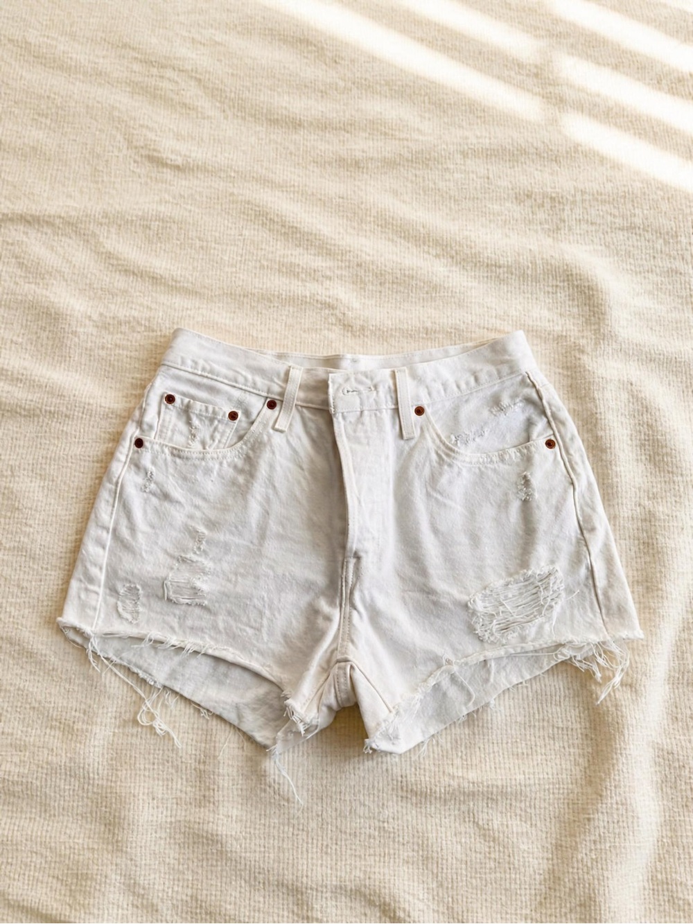 Levi's White Distressed Denim Jean Shorts